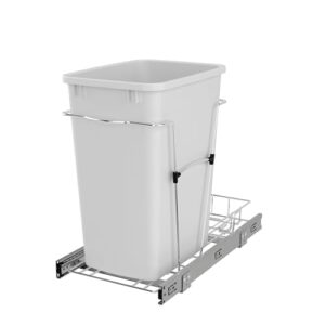 Rev-A-Shelf Pullout Trash Can for Kitchen Cabinets 35 Quart Garbage Waste Recycling Bin with Full Extension Slides, White, RV-12KD-11C