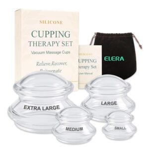 ELERA Silicone Cupping Therapy Set (4 Sizes, 4 Cups) – Includes XL Cup for Large Muscle Areas, Reusable Massage Cups for Deep Tissue, Back, Neck, Body Relaxation