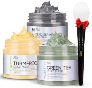 ANAI RUI 3 Pcs Spa Facial Mask Set- Dead Sea Minerals Mud Mask - Turmeric Clay Mask - Green Tea Facial Mud Mask, Blackheads & Oil Control Relaxing Spa Gift Set Self Care for Women Teens 2.5 oz Each