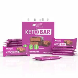 No Sugar Keto Bar Snack - Low Carb No Sugar Keto Snack Food with Keto Friendly Macros, 3g Net Carb, 9g Plant Based Protein, 13g Healthy Fat, Sugar Free (0g) (Fudge Brownie, 480g)