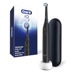 Oral-B iO Series 2 Limited Rechargeable Electric Powered Toothbrush, Night Black with 1 Gentle Care Brush Head and 1 Black Travel Case - Automatic Pressure Sensor to Protect Gums - 3 Modes - 2 Min Timer