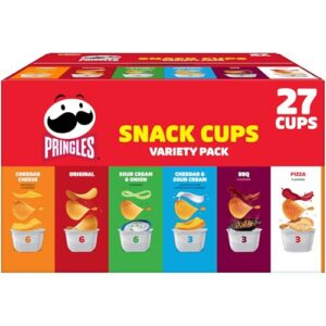 Pringles Snack Stacks Potato Crisps Chips, Flavored Variety Pack, Original, Sour Cream and Onion, Cheddar Cheese, BBQ, Pizza, Cheddar and Sour Cream, 19.5 oz (27 Cups)