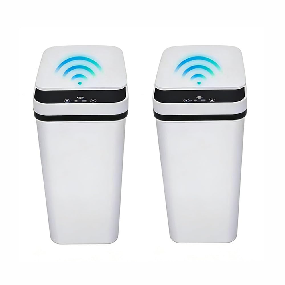 2 Pack Bathroom Trash can,Smart Touchless Trash Can,Automatic Motion Sensor Trash Bin with Lid,2.4 Gallon Garbage Can, Kitchen, Bathroom, Office, Bedroom Trash can (White+White)