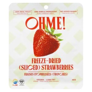 OHME! Premium Freeze Dried Strawberries – 100% Real Fruit, Non GMO, Gluten Free, Vegan, No Added Sugar, No Preservatives, Healthy Snack & Baking Ingredient, Made in United States, 46g
