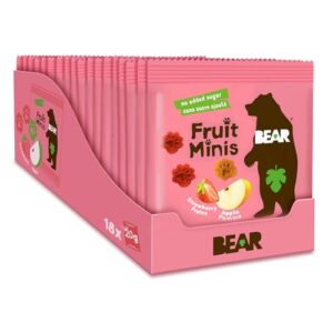 BEAR Fruit Minis Apple & Strawberry - Real Fruit Snacks for Kids - 100% Natural Ingredients - No Added Sugar - Gluten Free - Vegan - Non-GMO - Healthy School Snack & Lunchbox Treat - 18 count