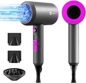 Ion Hair Dryer AC Motor 1800 W Hair Dryer, slopehill Quick Drying Hair Dryer, Salon Hair Dryer with Hot/Cold Button, 3 Hair Dryer Concentrators and Diffuser, 3 Temperature Settings, 2-Speed (Purple)