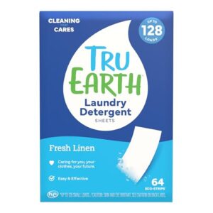 Tru Earth Compact Dry Laundry Detergent Sheets - Up to 128 Loads (64 Sheets) - Paraben-Free - Original Eco-Strip Liquidless Laundry Detergent, Laundry Sheets - Fresh Linen
