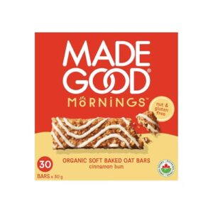 MadeGood Mornings Soft Baked Breakfast Bar, Cinnamon Bun, (30 Count x 30g) Organic and Delicious Snack Bars