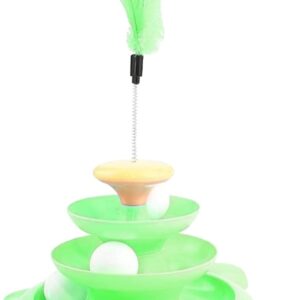 Cat Turntable Ball Toy, 3 Levels Interactive Turntable with Feather Stick, Premium PP Material, Automatic Design, 2 Ways to Play for Cats and Kittens (Green)