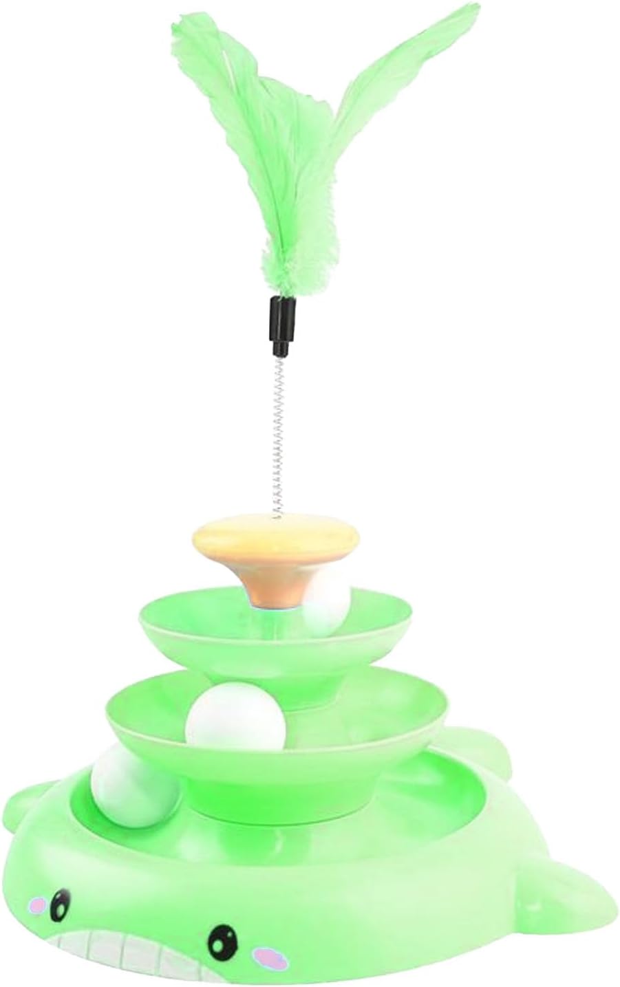 Cat Turntable Ball Toy, 3 Levels Interactive Turntable with Feather Stick, Premium PP Material, Automatic Design, 2 Ways to Play for Cats and Kittens (Green)