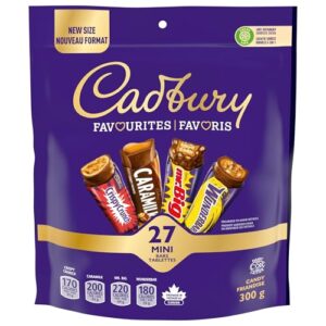 Cadbury Favourites, Pack of 27 Assorted Mini Bars, Individually Wrapped, Snack-Sized, CARAMILK, Mr. BIG, WUNDERBAR, CRISPY CRUNCH, Chocolate Bar, 300g, Prepared in United States