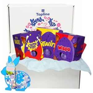 Easter Eggs Chocolate Bulk for Easter Gifts - Hamper of 3 Large Creme Egg 195g, Wispa 182.5g, Twirl 198g Chocolate Eggs & Topline Hanging Decoration. Chocolate Gift for Egg Hunt