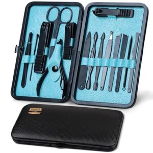 Utopia Care - Professional Manicure Pedicure Set, 15 in 1 Stainless Steel Nail Clippers Kit, Portable Travel Grooming Set, Facial Cuticle and Nail Care Tools for Men and Women (Black)