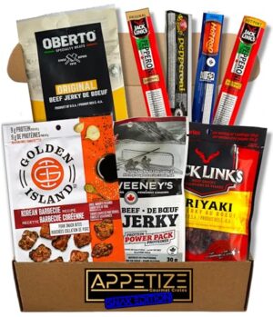 Beef Jerky And Pepperoni Fathers Day gift idea for him - Birthday Gifts For Men - Meat Gift Basket for Men- Carnivore Snacks for Adults - Gifts for Boyfriend - Father's Day Gift Basket - (Mailer Box Version)