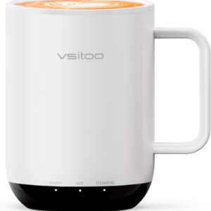 Vsitoo S3 Plus 14oz Heated Coffee Cup - Temperature Control Smart Mug with Mug Warmer, Auto-Sensing AI Heats Drinks to 120-150°F Hands-Free.Ideal for Home/Office/Gifts, White