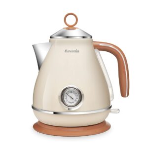 Savania 1.7L Vintage Electric Kettle with Temp Gauge & Auto Shut-Off, ETL Certified (Beige)