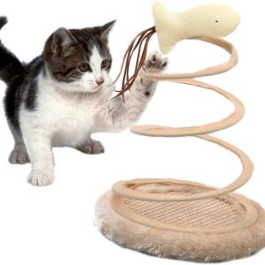 Andiker Interactive Cat Toy, Cat Plush Toy with Spiral Spring Plate and Funny Ball or Mouse Interactive Stainless Steel Spring Rotating Cat Creative Toy to Kill time and Keep Fit (Fish)