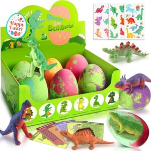 Bath Bombs for Kids with Toys Inside, Organic Dinosaur Bath Bombs Gift Set, Bubble Bath Fizzes, Bath Toys for Kid 3-5, Dinosaur Toy, Easter Gifts for Kids Boys