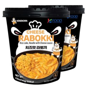 KINIKORA Premium Instant Rabokki Cup - Cheese Flavor, 2 Cups, Korean Ramen & Tteokbokki, Quick & Easy Street Food