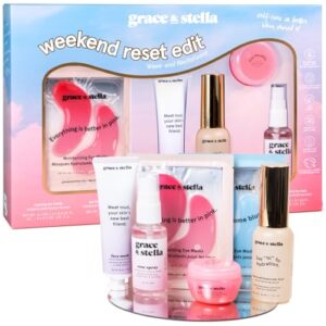 grace & stella Award Winning Skin Care Set - Gifts for Women - Travel Size Toiletries with Eye Masks, Hyaluronic Acid Serum, Lip Balm & More - Bridesmaids, Birthdays, Teen Girl Gifts - Vegan Self Care