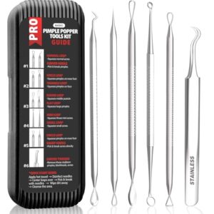 Cbiumpro 6 Pack Blackhead Remover Tools, Pimple Popper Tool Kit, Professional Blackhead Extractor for Zit, Acne, Whitehead, Comedone on Nose - with Case
