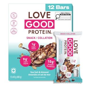 Love Good Protein Bars | Plant-Based Keto Bars | Non-GMO | Low Sugar, Low Carb & Gluten Free | Chewy Nutty Dark Chocolate Sea Salt & Almonds - 12 Pack