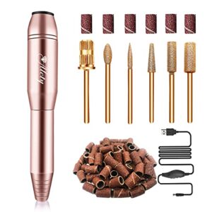 Electric Nail Drill Kit, Portable Electric Nail File for Acrylic Gel Nails, Professional Nail Drills Machine Efile Manicure Pedicure Tools with Gold Nail Drill Bits for Home Salon Use