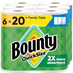 Bounty Lot de 6 rouleaux de papier essuie-tout triple famille Blanc Taille rapide = 20 rouleaux normaux