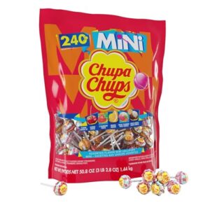 Chupa Chups Mini Lollipop Assortment, 5 Flavors, Individually Wrapped Candy for Kids, 50.8 Oz Bag (240 Suckers)