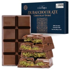 Eastanbul Dubai Chocolate Bar Pistachio, 7oz, Premium Pistachio Dubai Chocolate Bar, Viral Candy with Shredded Phyllo Dough, Knafeh, Gift Box