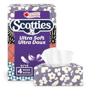 Scotties Ultra Soft - Premium 3-Ply Facial Tissue, Hypoallergenic and Dermatologist Tested, Large Size, 4 Boxes, 104 Tissues Per Box