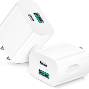2Pack USB C Charger Block, 20W USB C Wall Charger, Dual Port PD+QC Fast Charging Blocks, Boxeroo Multiport Type C Cube Box Power Adapter Plug Brick for iPhone Samsung Tablet (2-Pack White)