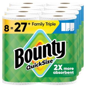 Bounty Paper Towels Quick-Size, White, 8 Family Triple Rolls = 27 Regular Rolls
