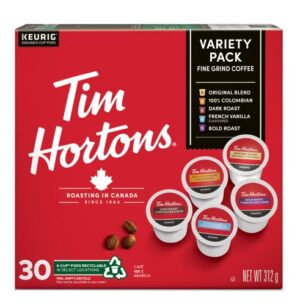 Tim Hortons Variety Pack, Original, Dark Roast, Colombian, Bold Roast and French Vanilla, Single Serve Keurig K-Cup Pods, 30 Ct