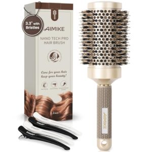Round Brush, Nano Thermal Ceramic & Ionic Tech Hair Brush, Round Barrel Brush with Boar Bristles, Enhance Texture for Hair Drying, Styling, Curling and Shine (Barrel 2.1 inch) + 4 Free Clips by AIMIKE