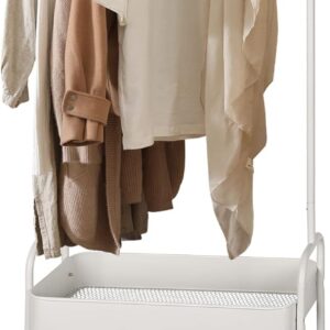 2-in-1 Garment Rack, Movable Clothes Rack with 2-Tier Storage Basket for Livingroom, Bedroom (26.37 x 11.61 x 63 inch)
