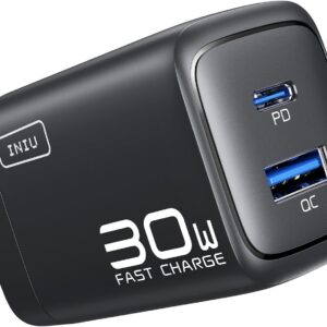 INIU USB C Charger, 30W PD QC 3.0 Dual Port Type C Fast Charging Compact Charger Block with Foldable Plug for iPhone 17 16 15 Pro Max Samsung S24 S23 Note 20 iPad Pro Google AirPods etc