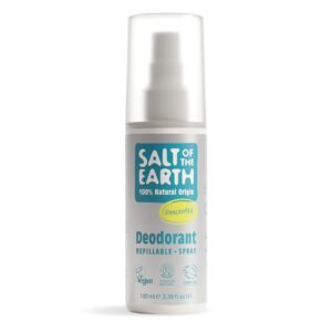 Salt of the Earth - Unscented Refillable Natural Deodorant Spray - 100% Natural Origin Ingredients - Vegan, Long Lasting Protection - 3.38 fl oz