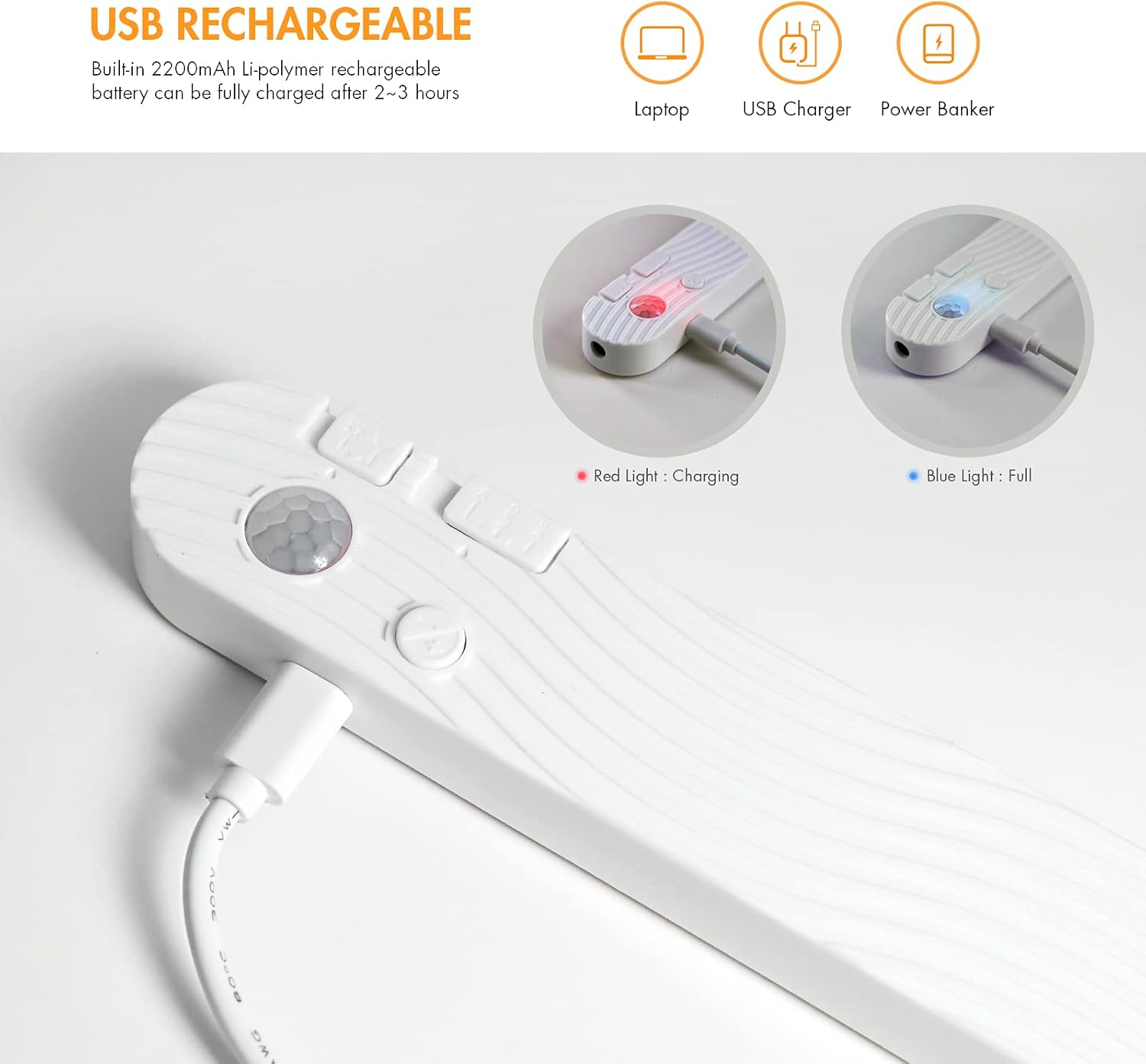 Sensky Motion Sensor LED Strip Lights Rechargeable Motion Activated Light Strip Dimmable Cabinet Strip Lighting for Wardrobe, Gun Safe, Cabinet, Pantry, Closet (1M, Warm White) - Image 4