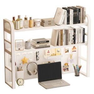 3 Tier Countertop Desktop Bookshelf with Pegboard, Desk Hutch for Computer Monitor, Desk Shelf Organizer for Office, Home, Dormitory