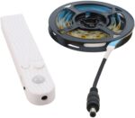LED Motion Sensor Light Strip with Human Body and Light Control Modes Adjustable Timer Waterproof IP65 Battery or USB Powered for Cabinets Stairs Beds(warm light-1M)