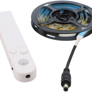 LED Motion Sensor Light Strip with Human Body and Light Control Modes Adjustable Timer Waterproof IP65 Battery or USB Powered for Cabinets Stairs Beds(warm light-1M)