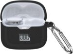 [Upgrade] VAEKNVG Silicone Case Compatible with JBL Tune Buds Earbuds, Shockproof Protective Earbuds Case with Carabiner Accessories (Black)