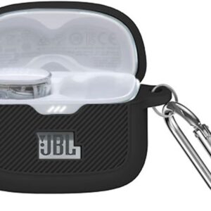 [Upgrade] VAEKNVG Silicone Case Compatible with JBL Tune Buds Earbuds, Shockproof Protective Earbuds Case with Carabiner Accessories (Black)