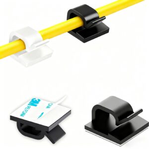 100 PCS Adhesive Cable Clips, Cord Organizer for Cable Management Clips, Wall Wire Holder for Cables, Strong Cord Clips for Wall, Desk, Car, TV, Ethernet Cable (Small, White&Black)