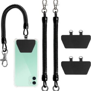 takyu Cell Phone Lanyard, 2 Pack Phone Tether with 4 Pcs Detachable Fabric Pad and Extral Carabiner Compatible with Most Smartphones in Full Coverage Case (Black Black)