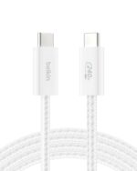 Belkin USB C to USB C Cable, 6.6ft, 240W - Type C Charger, iPhone Charger Cord, Soft, Braided, Flexible for iPhone 17, Galaxy S25, Pixel 10, MacBook, Chromebook, iPad Pro, Switch Steam Deck – White