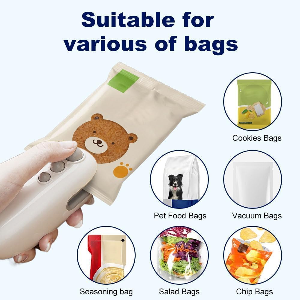 2 in 1 Mini Bag Sealer, 2025 New USB Rechargeable Chip Bag Sealer Heat Seal Tool, Portable Handheld Vacuum Food Sealer Bag Sealing Machine for Snacks and Vegetable Fresh Storage (White) - Image 2