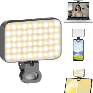 60 LED Selfie Light for iPhone,2000mAh Rechargeable Phone Light with Clip,3000K-6500K Portable Clip on Light,3 Lighting Modes for Video Conferences,Zoom Meetings,Webcam,Laptop Photo,Streaming,Makeup