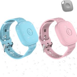 2-Pack Case for Tile by Life360 Mate (2024) / Tile Mate 2022,Waterproof Tile Mate Bracelet for Kids,GPS Tracker Anti-Lost Adjustable Tile Mate Strap for Toddler Child-Pink+Glow Blue